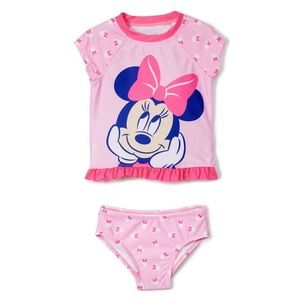 Pink Minnie Mouse Two Piece Rashguard Swim Set